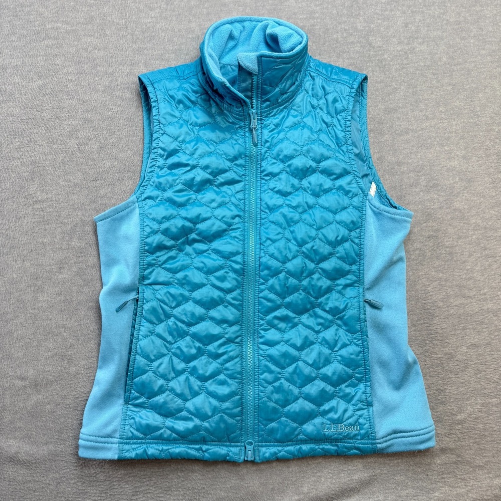 LL Bean Vest Womens Small Blue Hybrid Stretch Puffer Quilted Insulated Travel